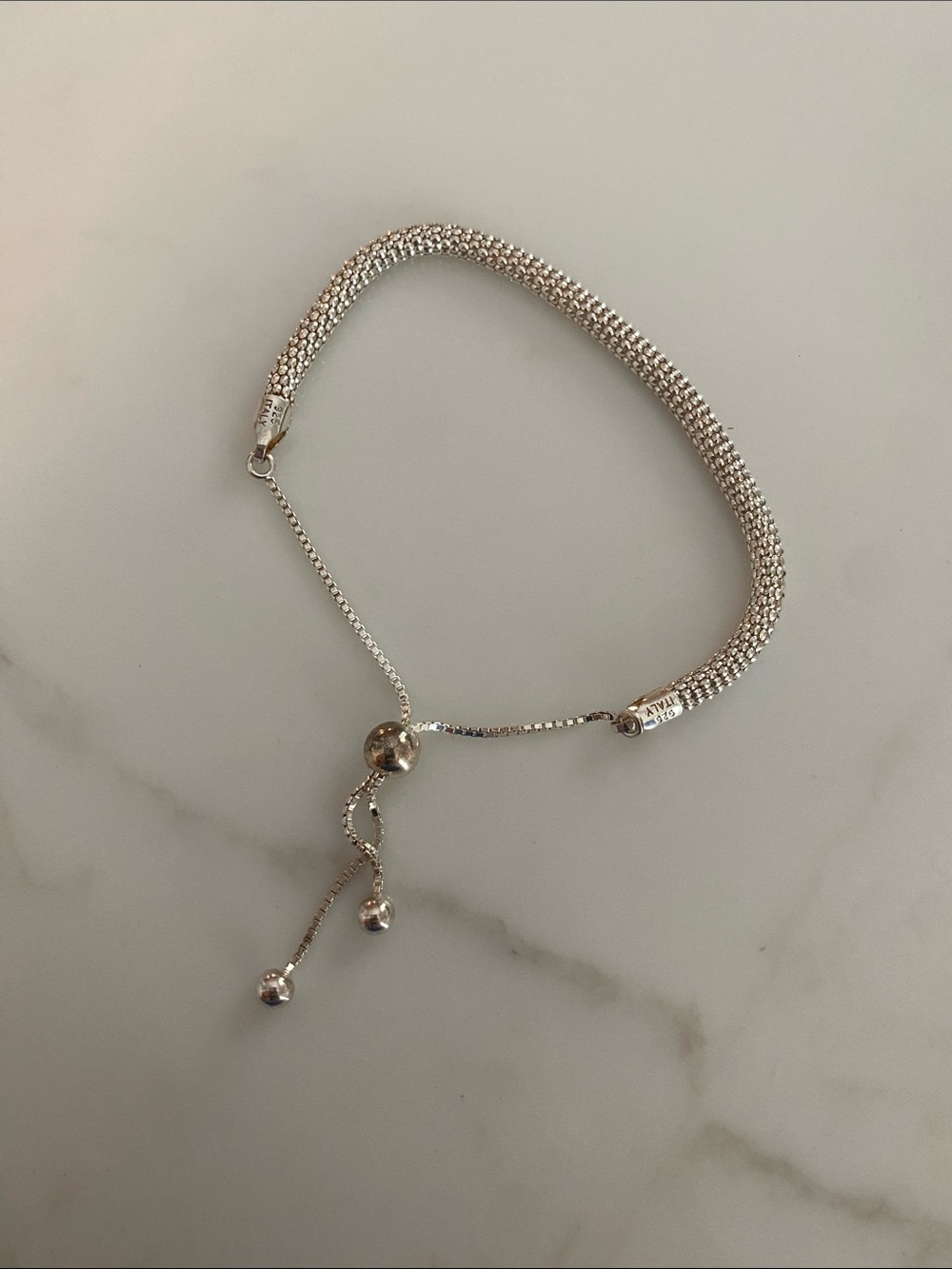 Sterling Silver Bolo Bracelet - Elegant Mesh, Stamped “Italy 925 Sterling”